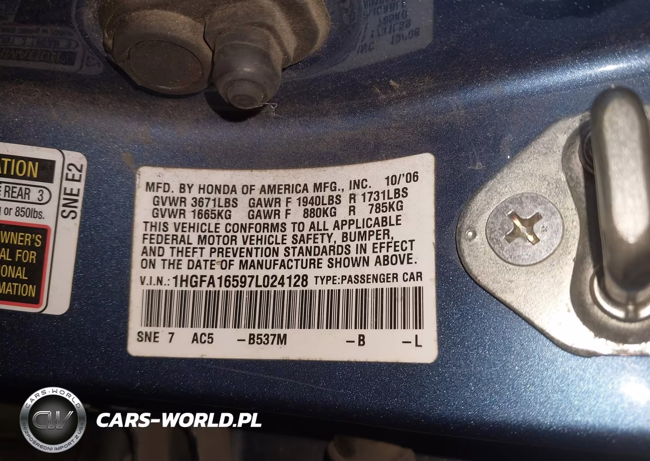2007 Honda Civic Lx VIN:1HGFA16597L024128 - 9