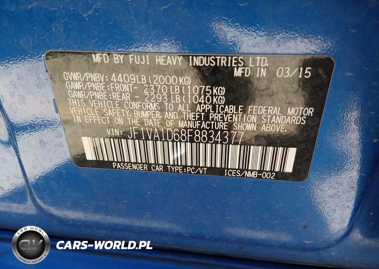 2015 Subaru Wrx Premium VIN:JF1VA1D68F8834377 - 9