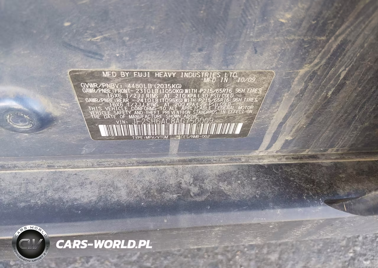 2010 Subaru Forester 2.5X VIN:JF2SH6AC8AG750009 - 9