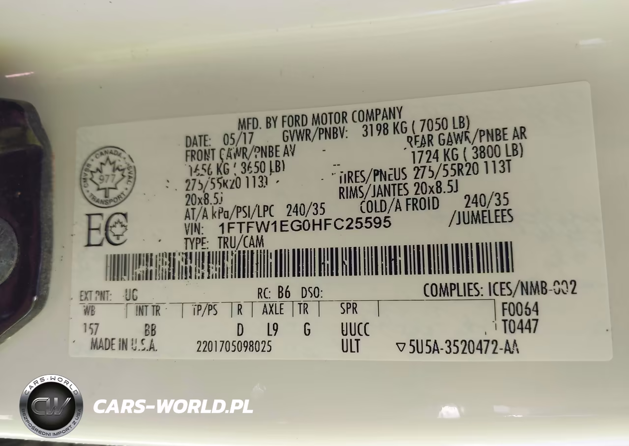 2017 Ford F-150 Platinum VIN:1FTFW1EG0HFC25595 - 9