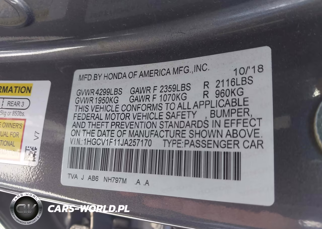 2018 Honda Accord Lx VIN:1HGCV1F11JA257170 - 9