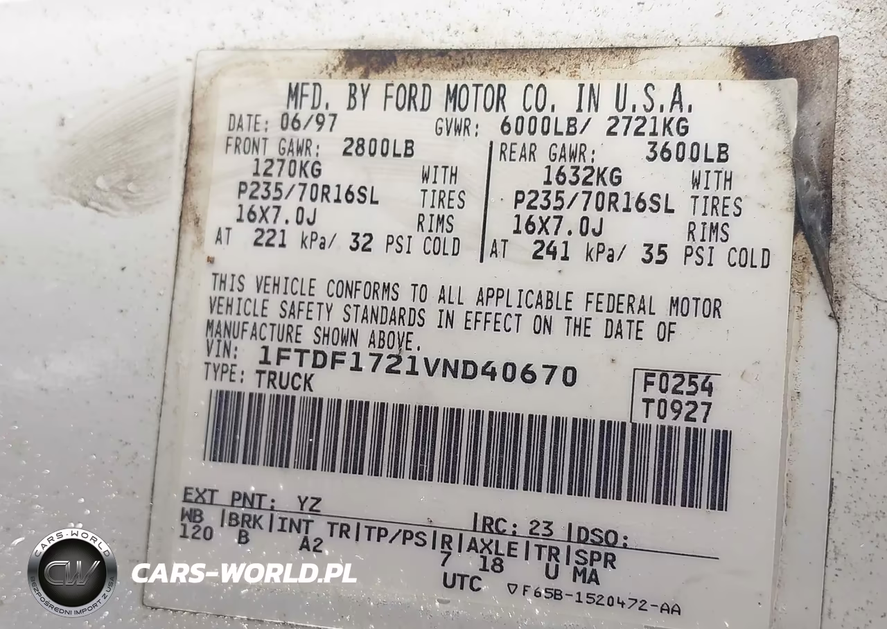 1997 Ford F-150 Standard Standard-Xl-Xlt VIN:1FTDF1721VND40670 - 9