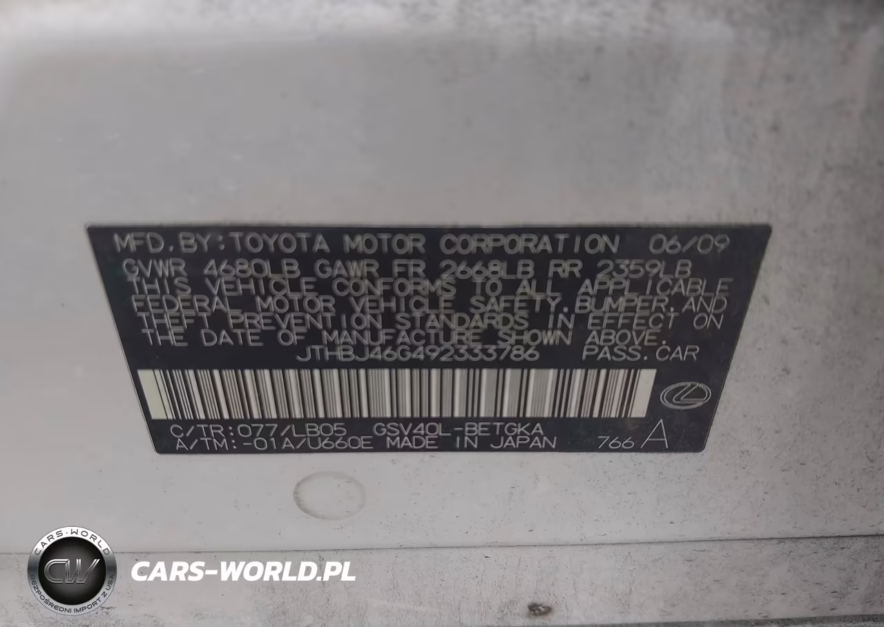 2009 Lexus Es 350 VIN:JTHBJ46G492333786 - 9