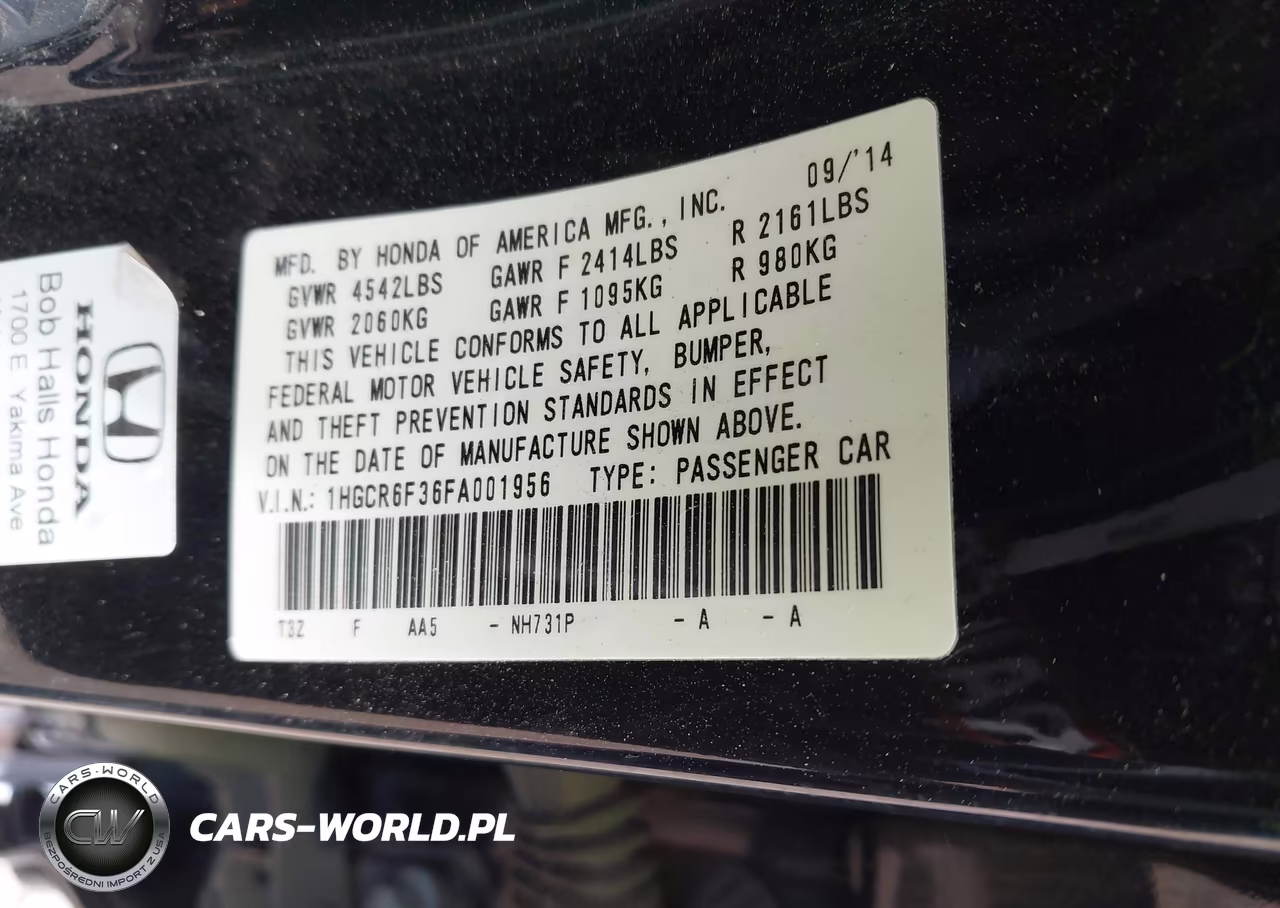 2015 Honda Accord Hybrid VIN:1HGCR6F36FA001956 - 9