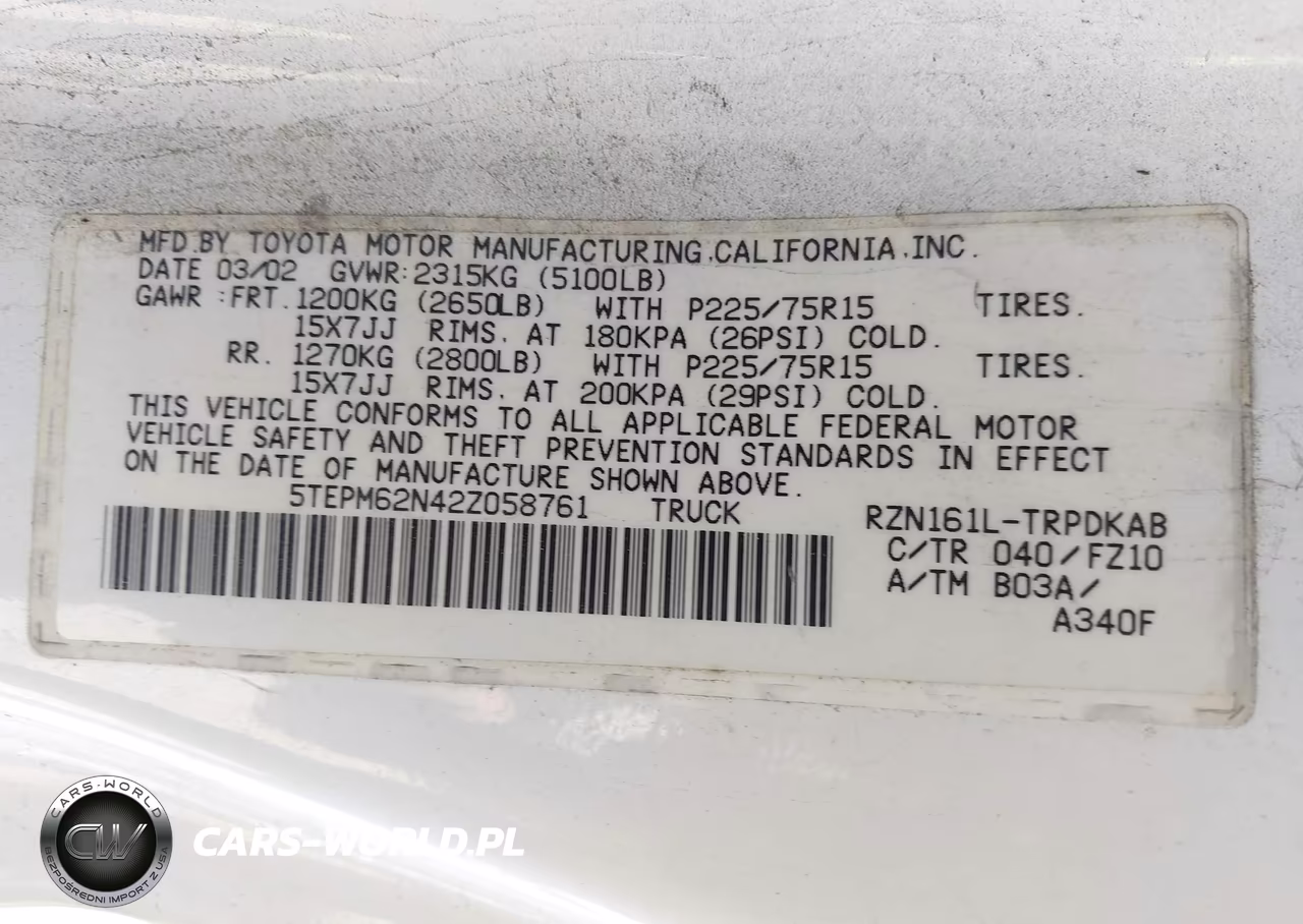 2002 Toyota Tacoma VIN:5TEPM62N42Z058761 - 9