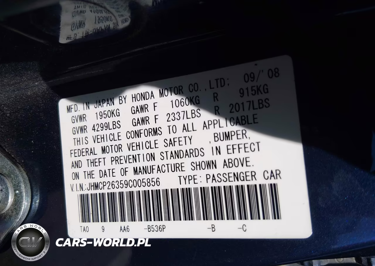 2009 Honda Accord 2.4 Lx VIN:JHMCP26359C005856 - 9
