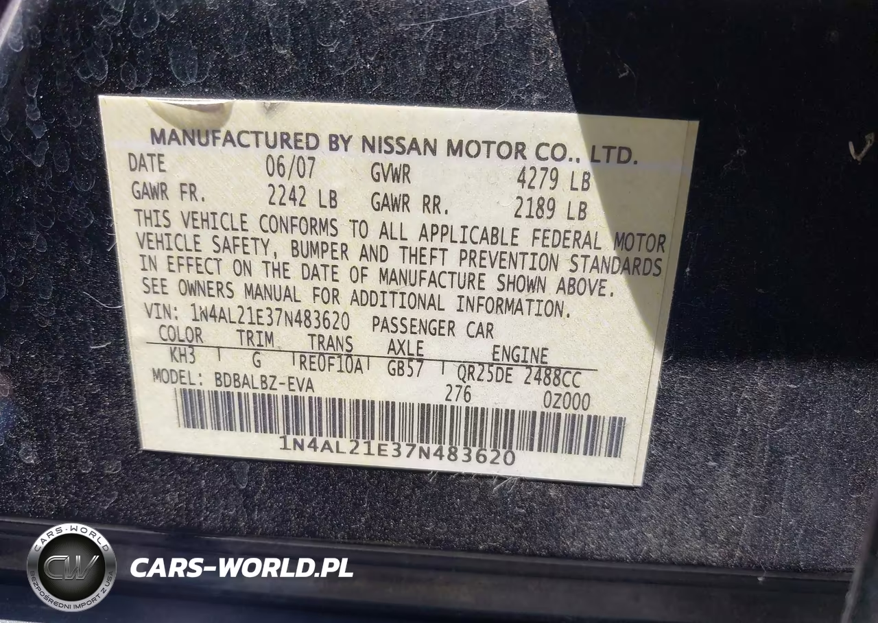 2007 Nissan Altima 2.5 S VIN:1N4AL21E37N483620 - 9