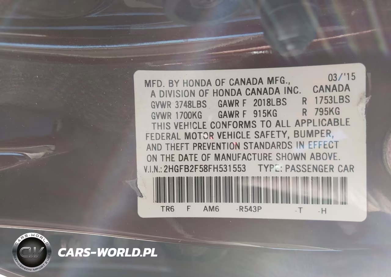 2015 Honda Civic Lx VIN:2HGFB2F58FH531553 - 9