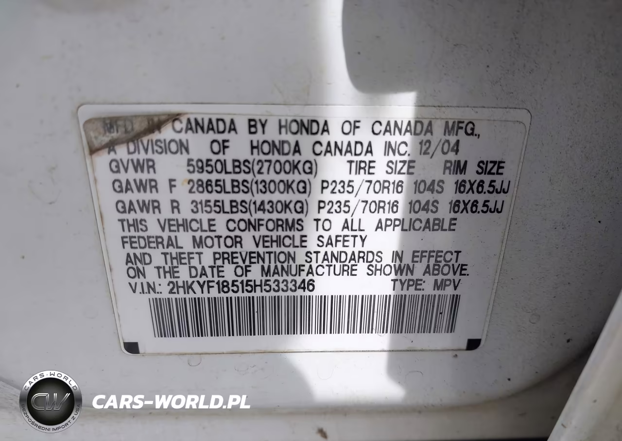2005 Honda Pilot Ex-L VIN:2HKYF18515H533346 - 9