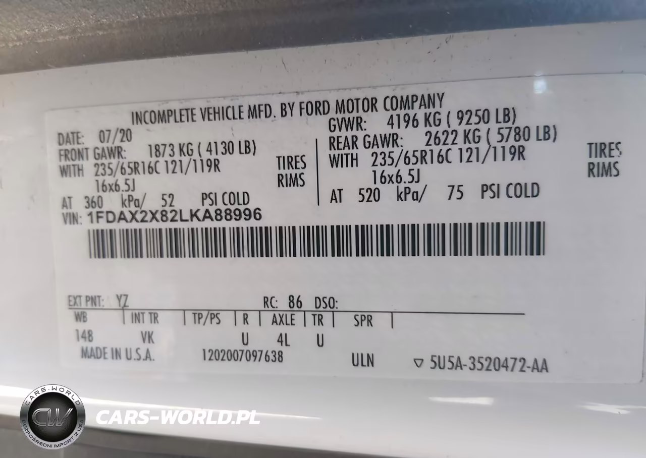 2020 Ford Transit-350 Passenger Van Xl-Xlt VIN:1FDAX2X82LKA88996 - 9
