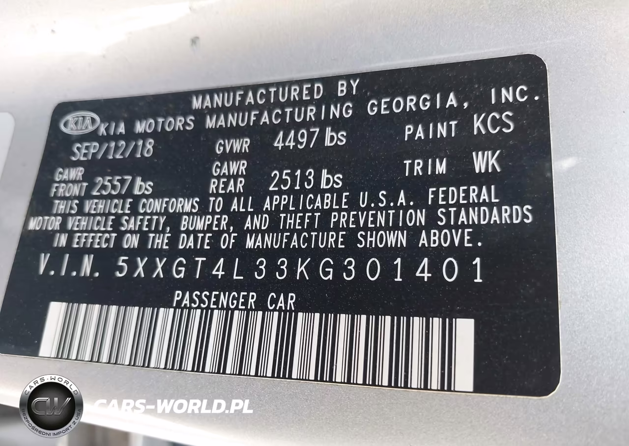 2019 Kia Optima Lx VIN:5XXGT4L33KG301401 - 9