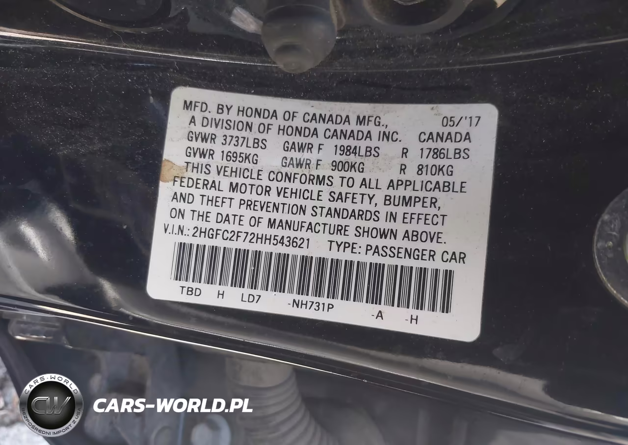 2017 Honda Civic Ex VIN:2HGFC2F72HH543621 - 9