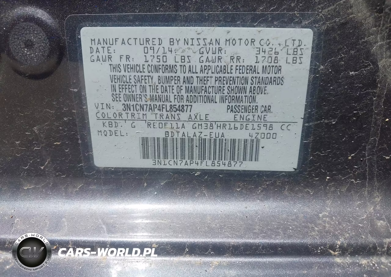 2015 Nissan Versa 1.6 S+ VIN:3N1CN7AP4FL854877 - 9