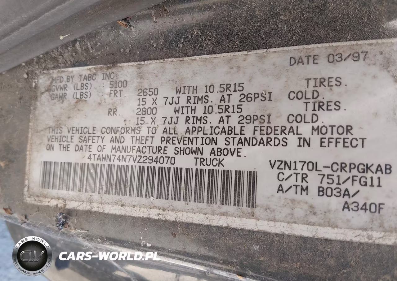 1997 Toyota Tacoma Base Sr5 V6 VIN:4TAWN74N7VZ294070 - 9