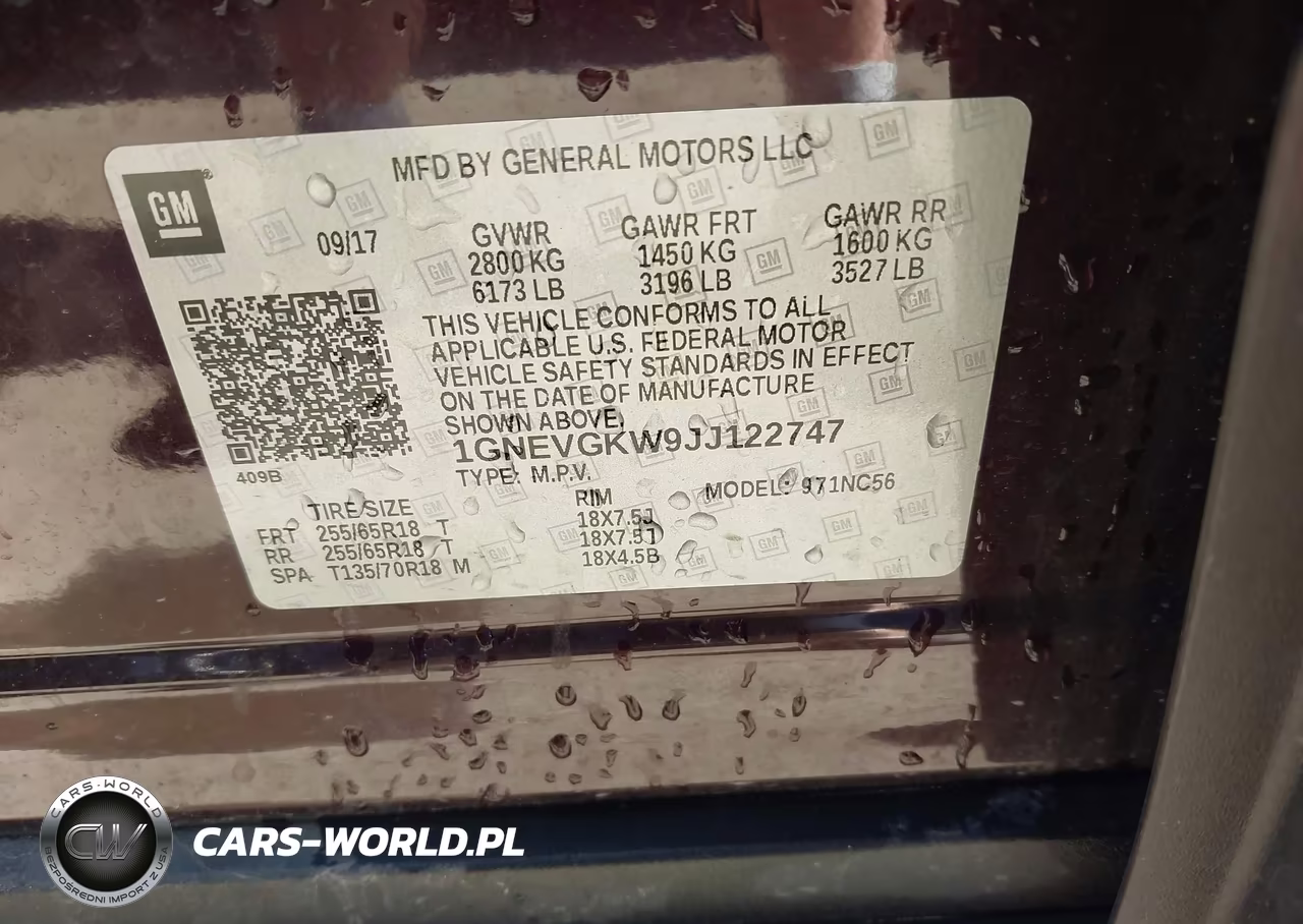 2018 Chevrolet Traverse 1Lt VIN:1GNEVGKW9JJ122747 - 9