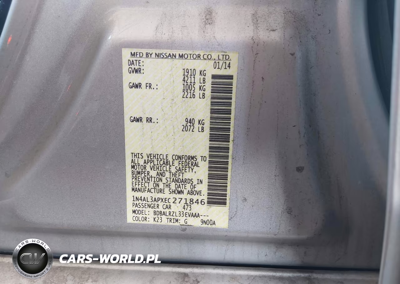 2014 Nissan Altima 2.5-2.5 S-2.5 Sl-2.5 Sv VIN:1N4AL3APXEC271846 - 9