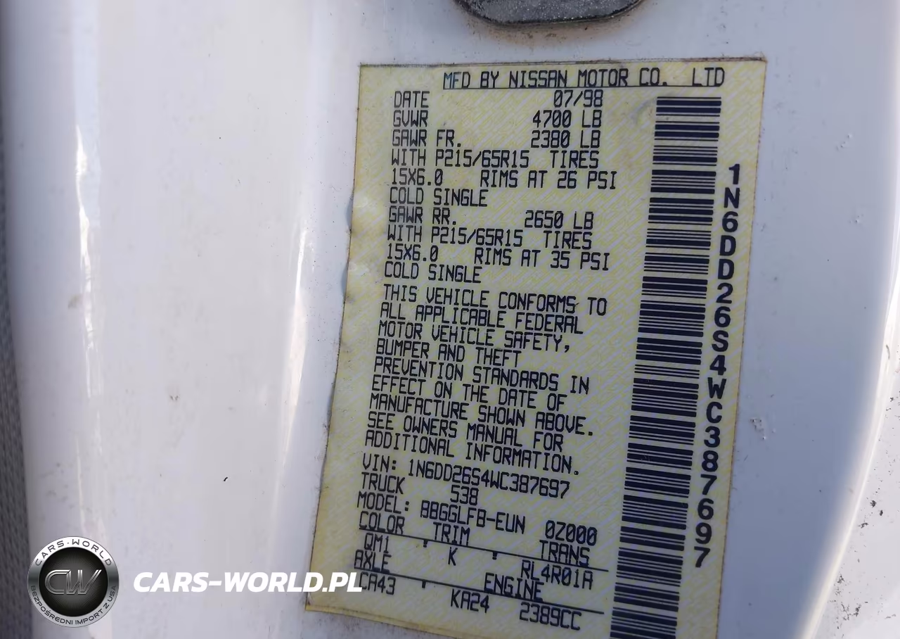 1998 Nissan Frontier Se-Xe VIN:1N6DD26S4WC387697 - 9