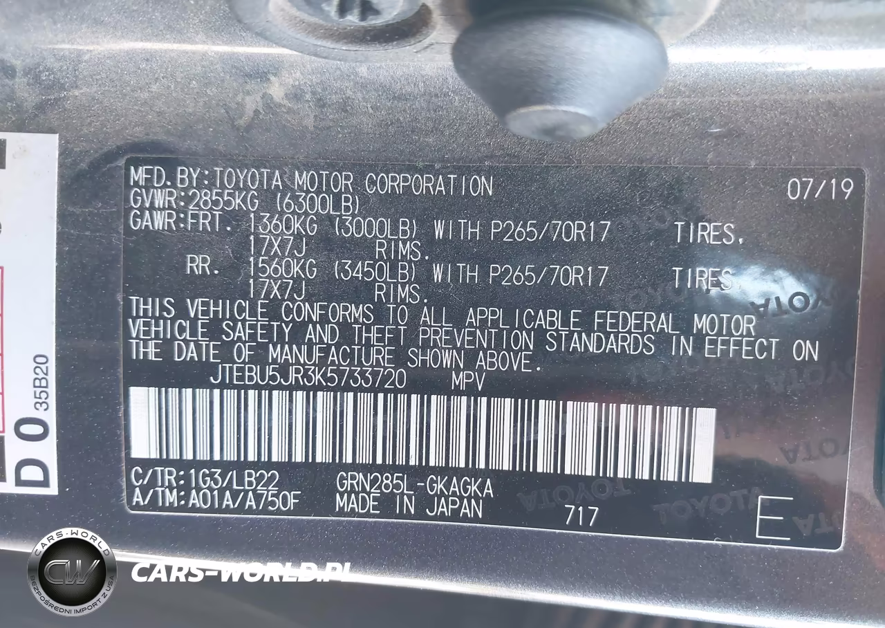 2019 Toyota 4Runner Sr5 Premium VIN:JTEBU5JR3K5733720 - 9