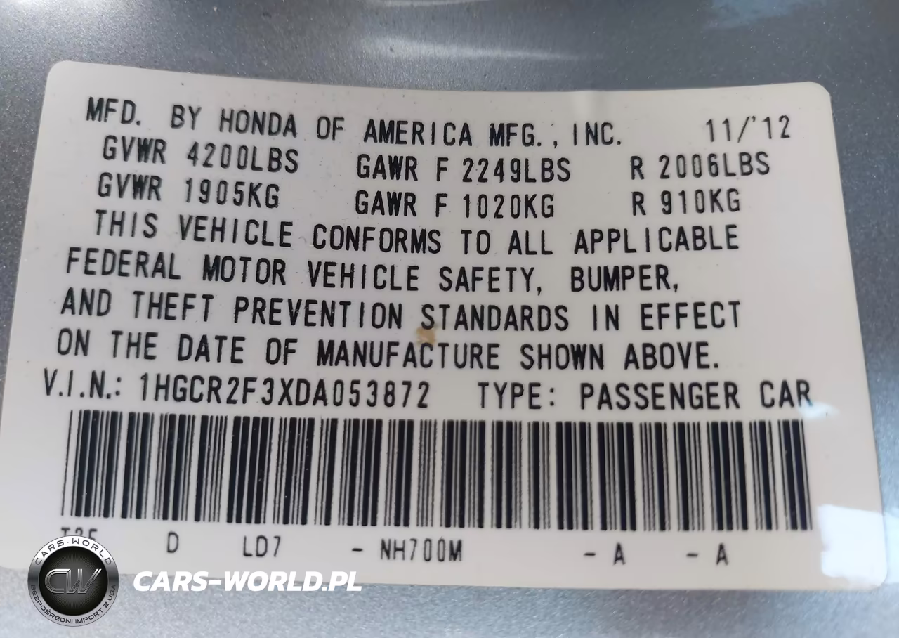 2013 Honda Accord Lx VIN:1HGCR2F3XDA053872 - 9