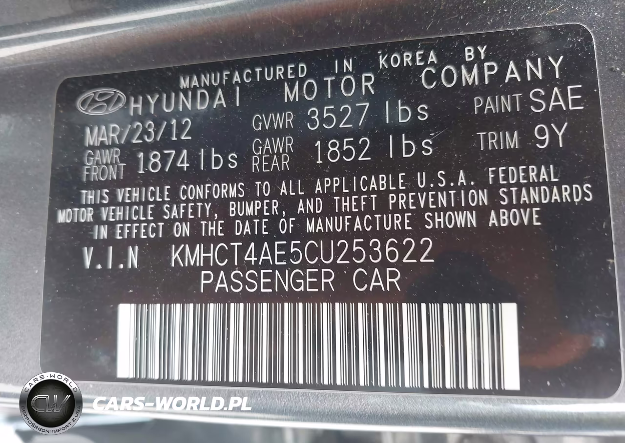 2012 Hyundai Accent Gls VIN:KMHCT4AE5CU253622 - 9