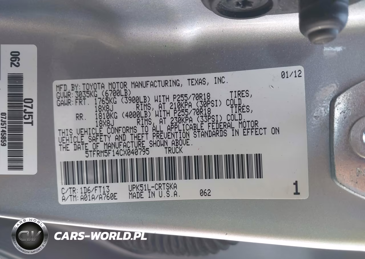 2012 Toyota Tundra Grade 4.6L V8 VIN:5TFRM5F14CX040795 - 9