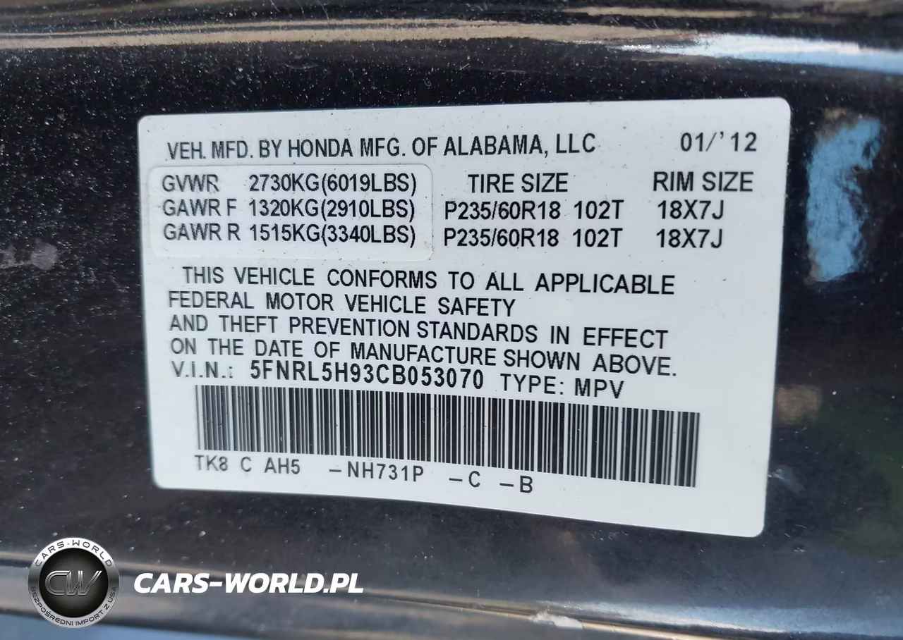2012 Honda Odyssey Touring-Touring Elite VIN:5FNRL5H93CB053070 - 9