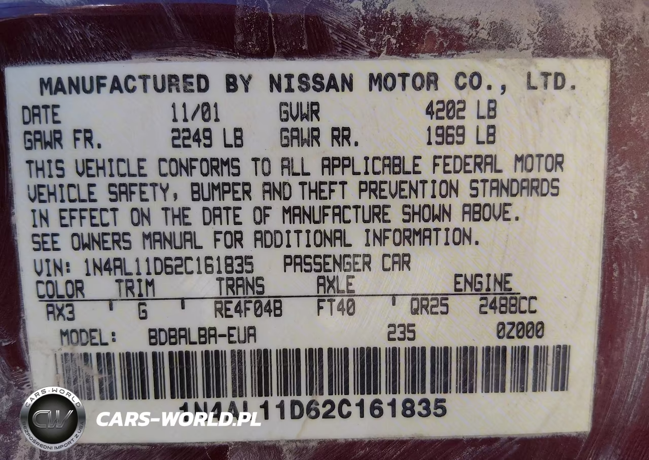 2002 Nissan Altima 2.5 Sl VIN:1N4AL11D62C161835 - 9
