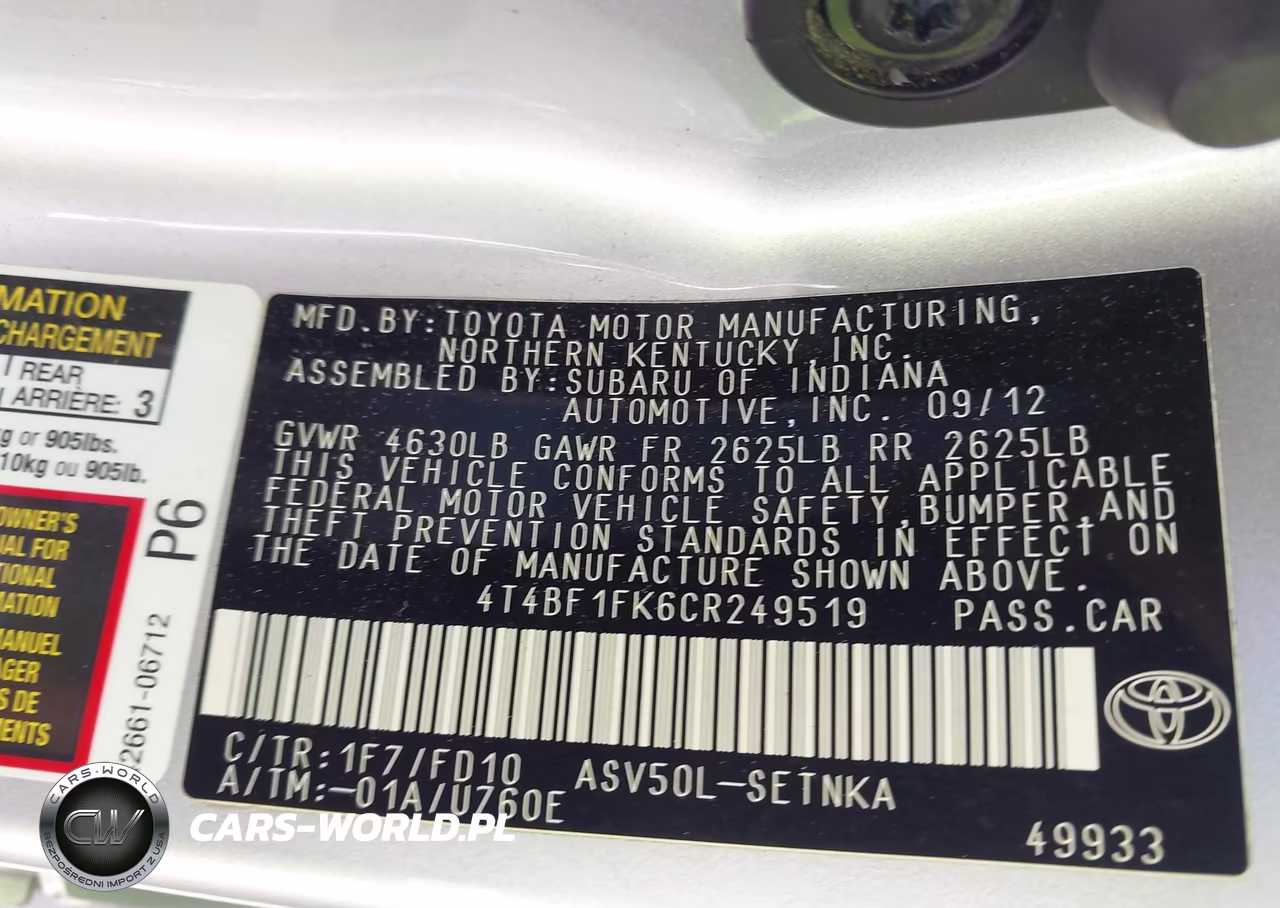 2012 Toyota Camry Le VIN:4T4BF1FK6CR249519 - 9