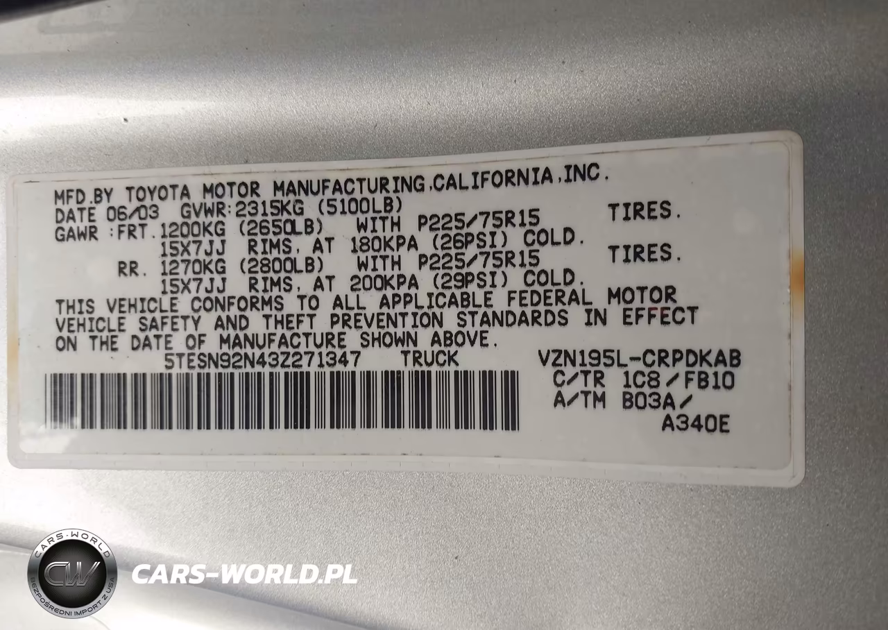 2003 Toyota Tacoma Prerunner V6 VIN:5TESN92N43Z271347 - 9
