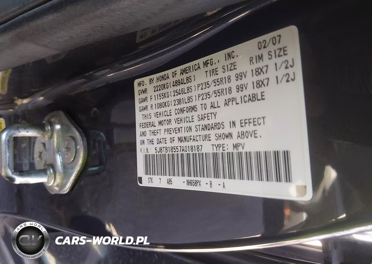 2007 Acura Rdx VIN:5J8TB18557A018187 - 9