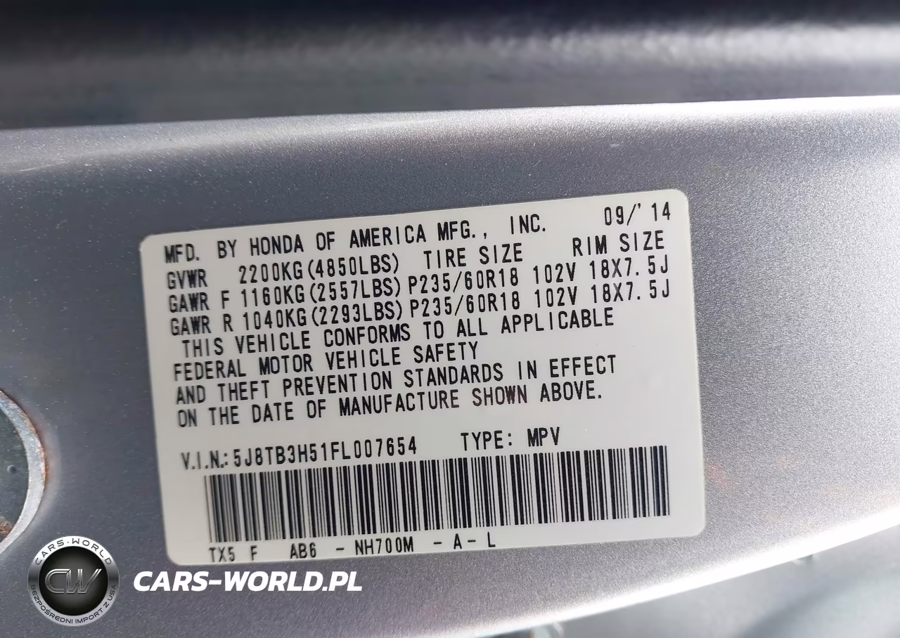 2015 Acura Rdx VIN:5J8TB3H51FL007654 - 9