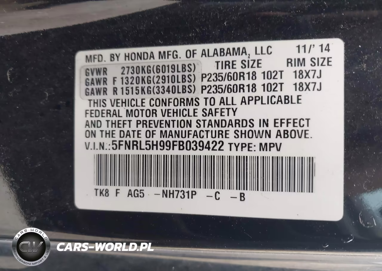2015 Honda Odyssey Touring-Touring Elite VIN:5FNRL5H99FB039422 - 9