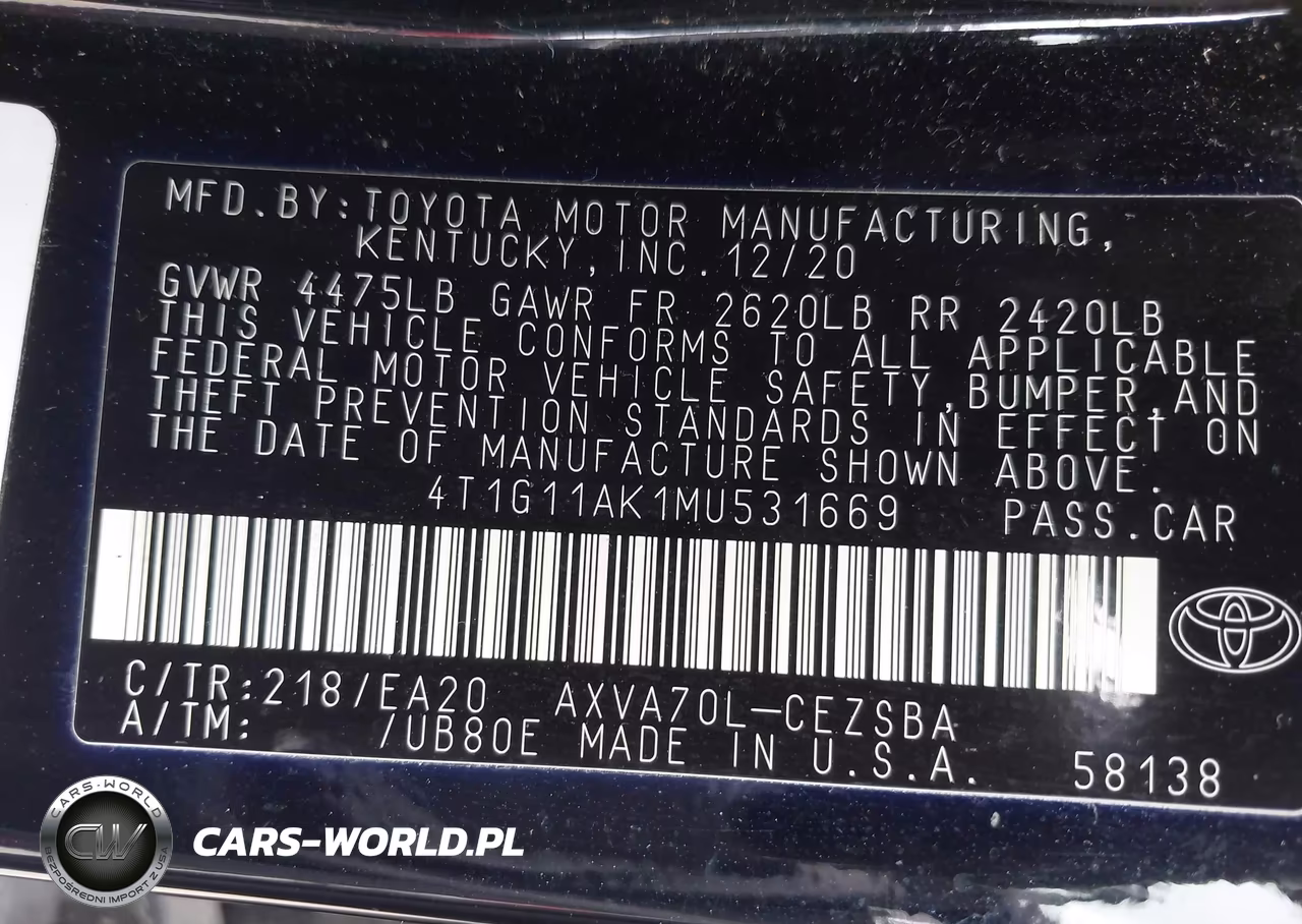 2021 Toyota Camry Se VIN:4T1G11AK1MU531669 - 9