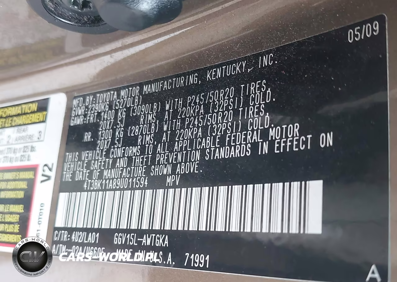 2009 Toyota Venza Base V6 VIN:4T3BK11A89U011594 - 9