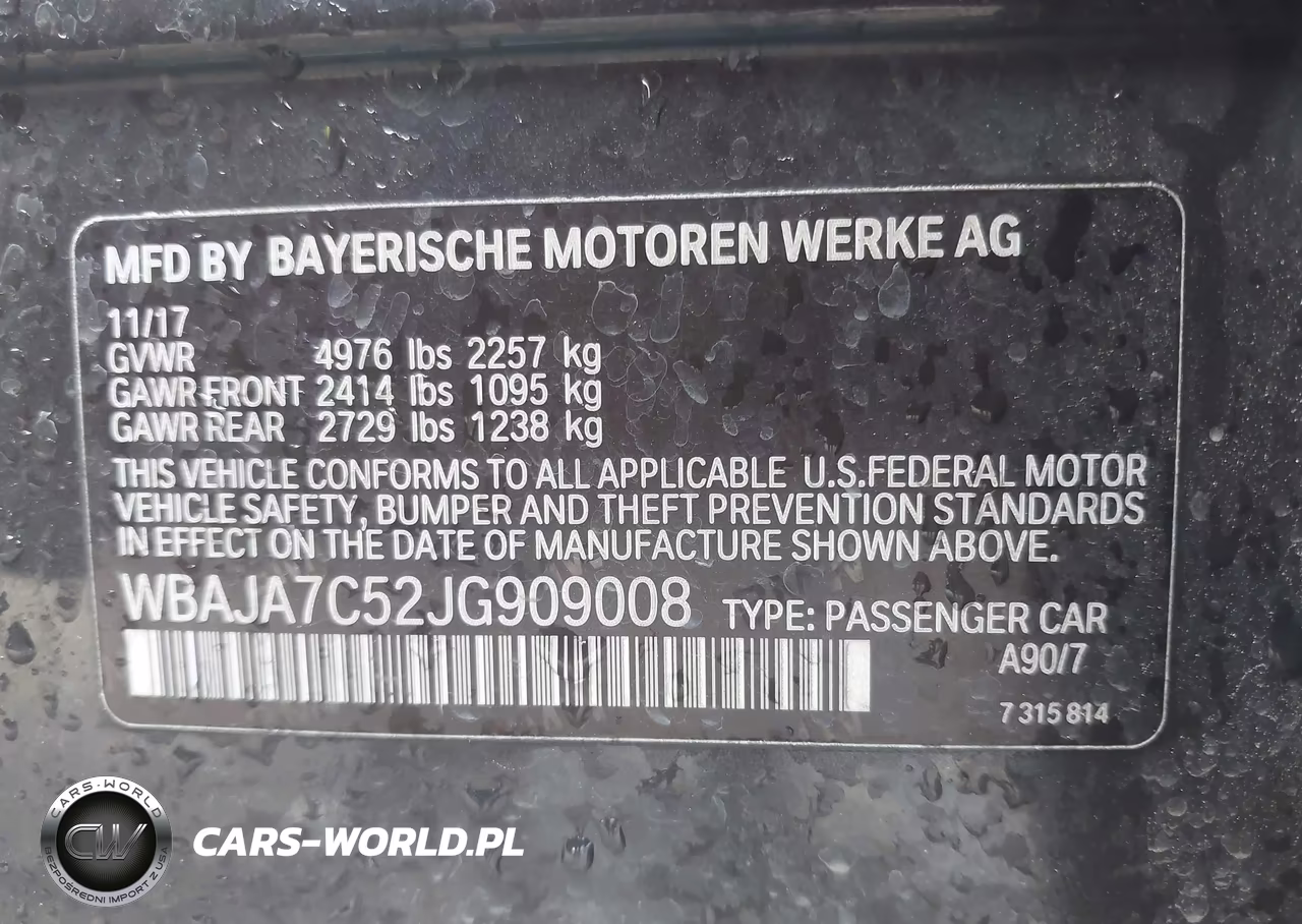 2018 BMW 530I xDrive VIN:WBAJA7C52JG909008 - 9