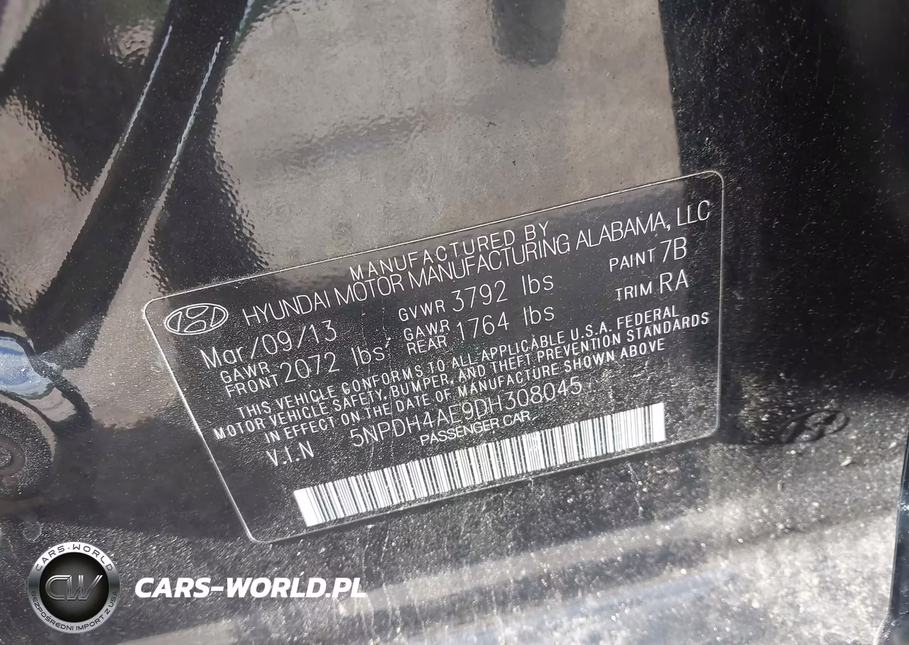 2013 Hyundai Elantra Gls VIN:5NPDH4AE9DH308045 - 9
