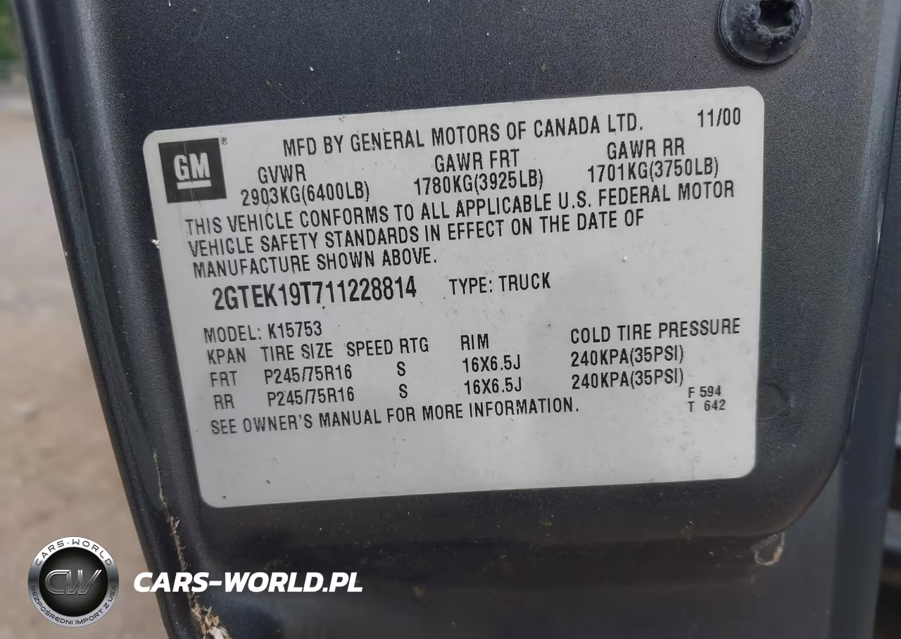 2001 GMC Sierra 1500 Sle VIN:2GTEK19T711228814 - 9