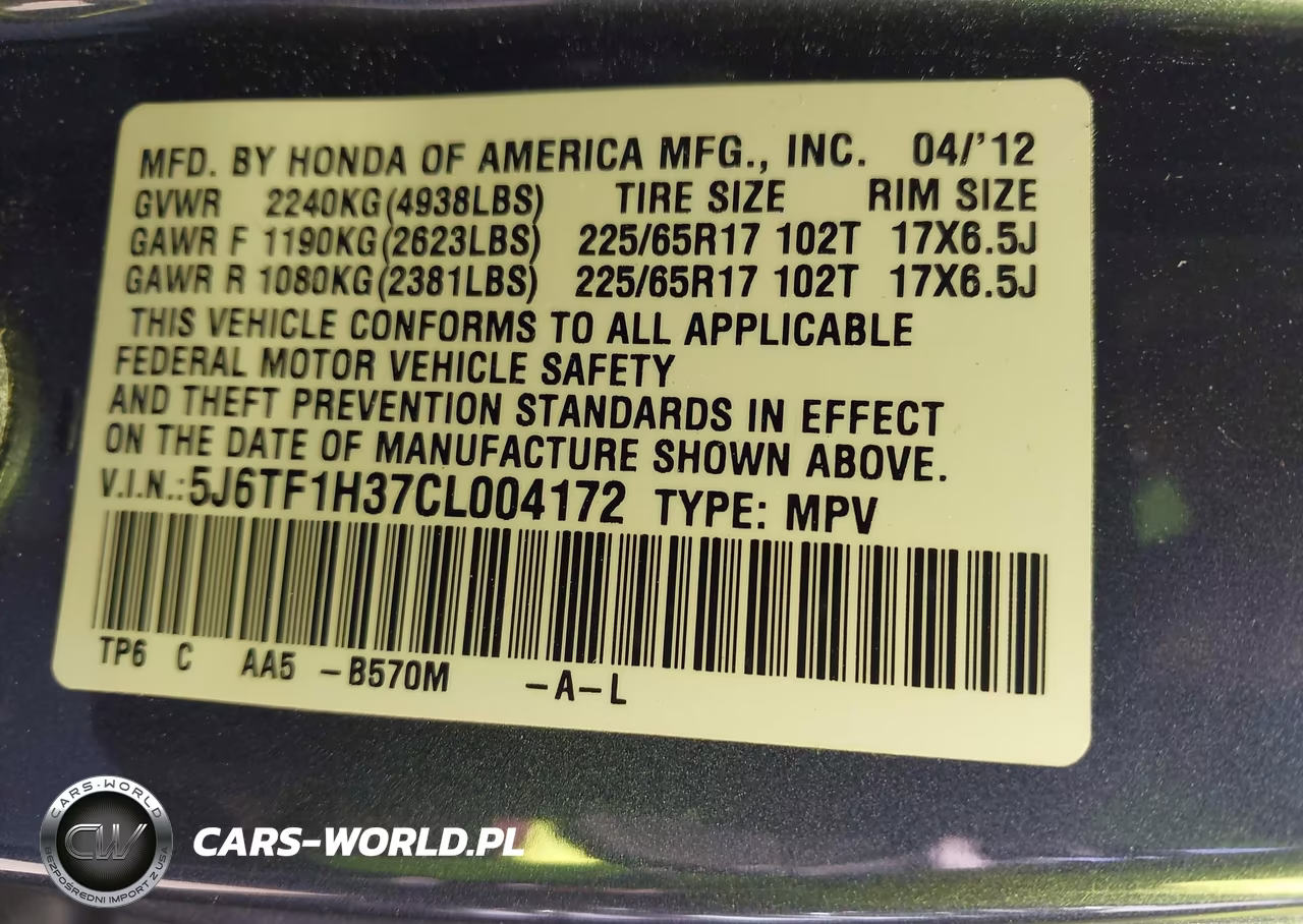 2012 Honda Crosstour Ex VIN:5J6TF1H37CL004172 - 9