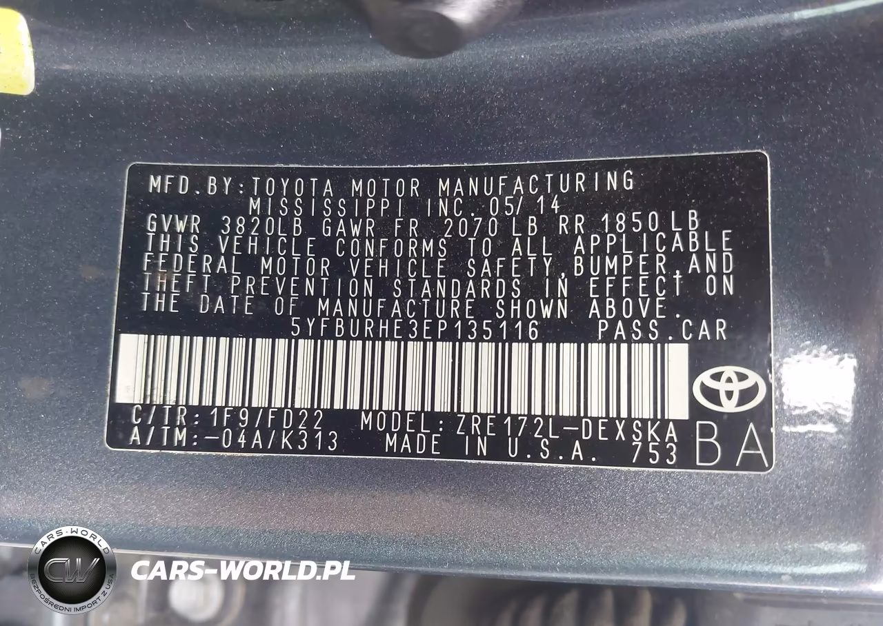 2014 Toyota Corolla S VIN:5YFBURHE3EP135116 - 9