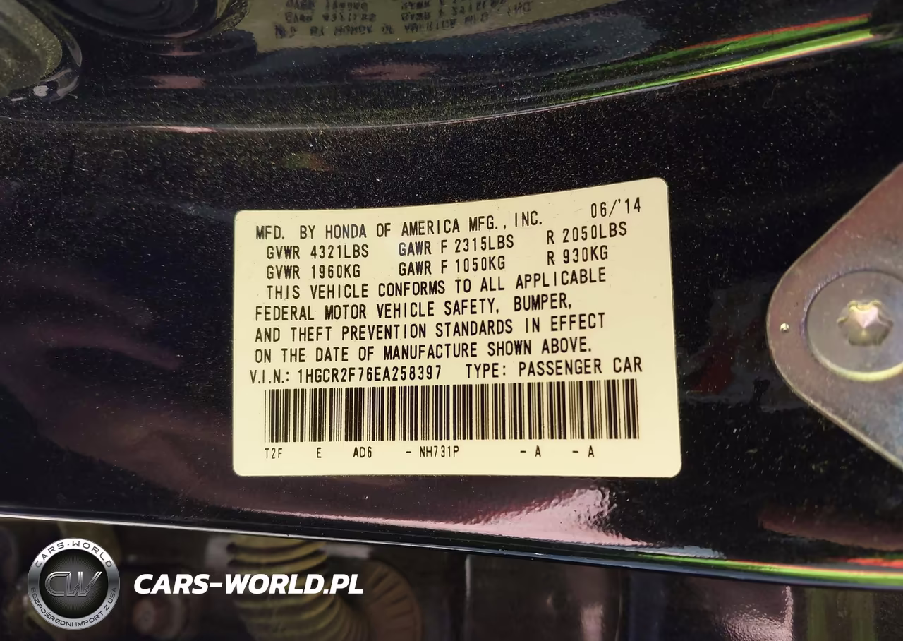 2014 Honda Accord Ex VIN:1HGCR2F76EA258397 - 9