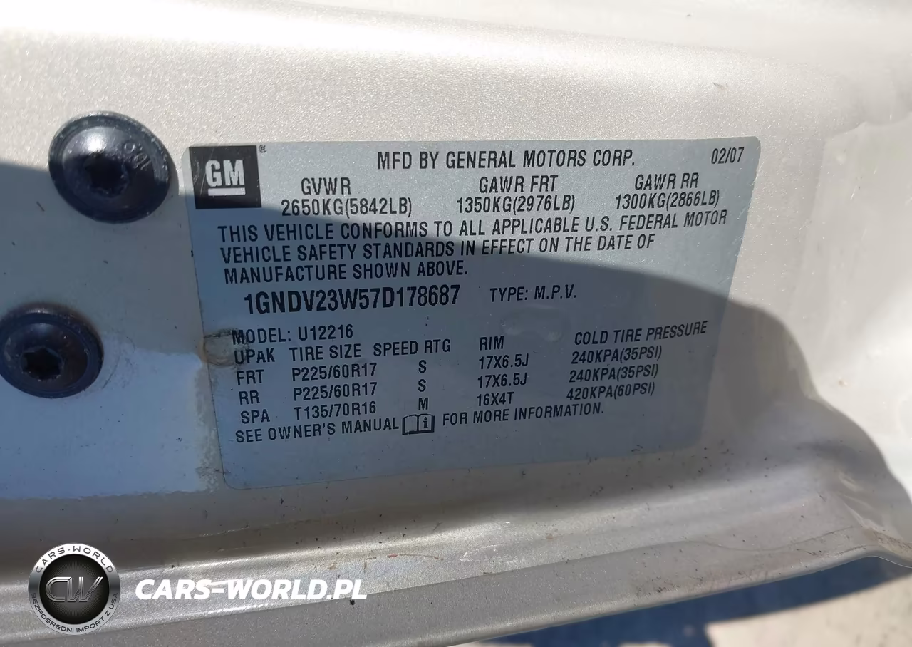 2007 Chevrolet Uplander Ls Fleet VIN:1GNDV23W57D178687 - 9