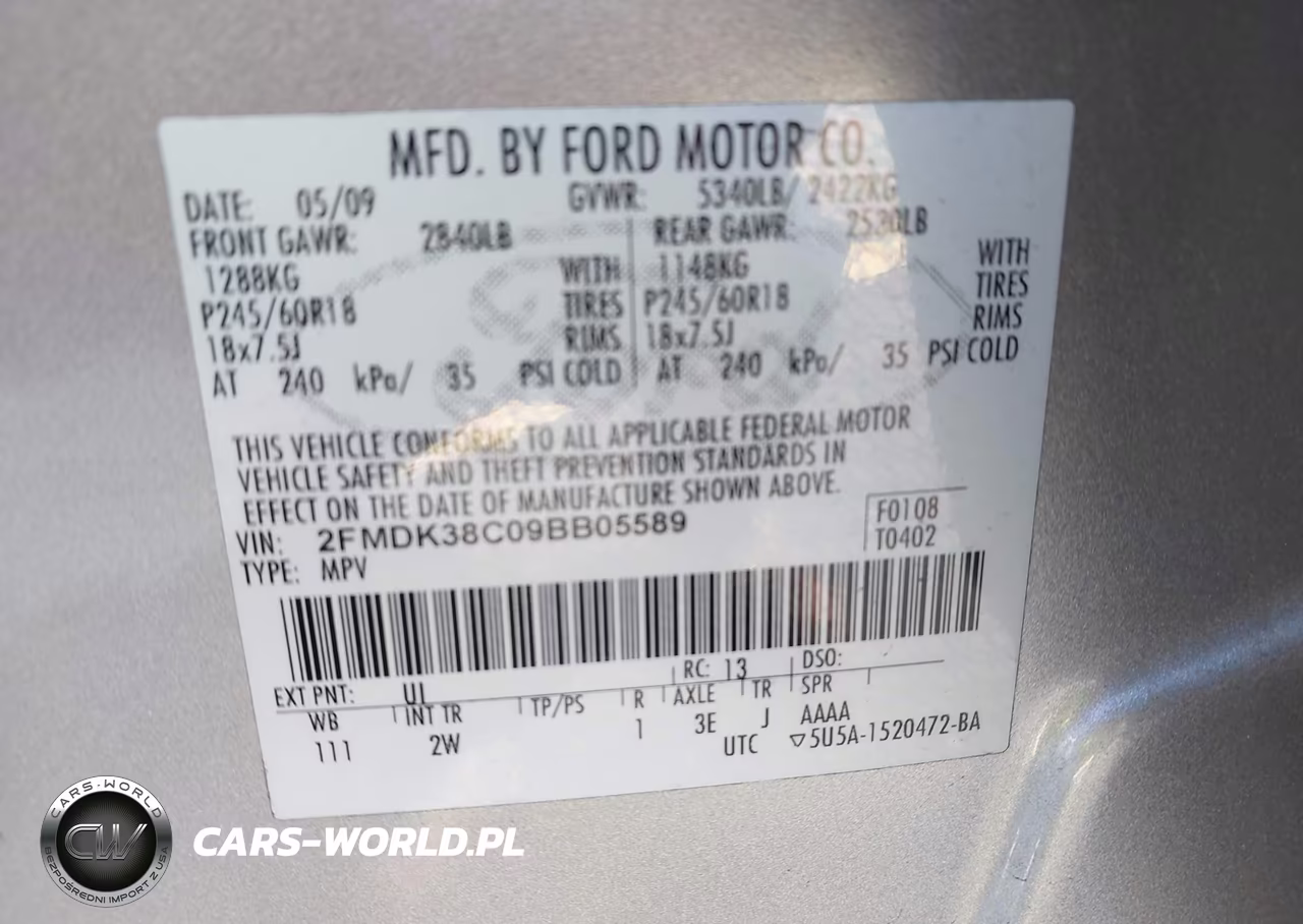 2009 Ford Edge Sel VIN:2FMDK38C09BB05589 - 9