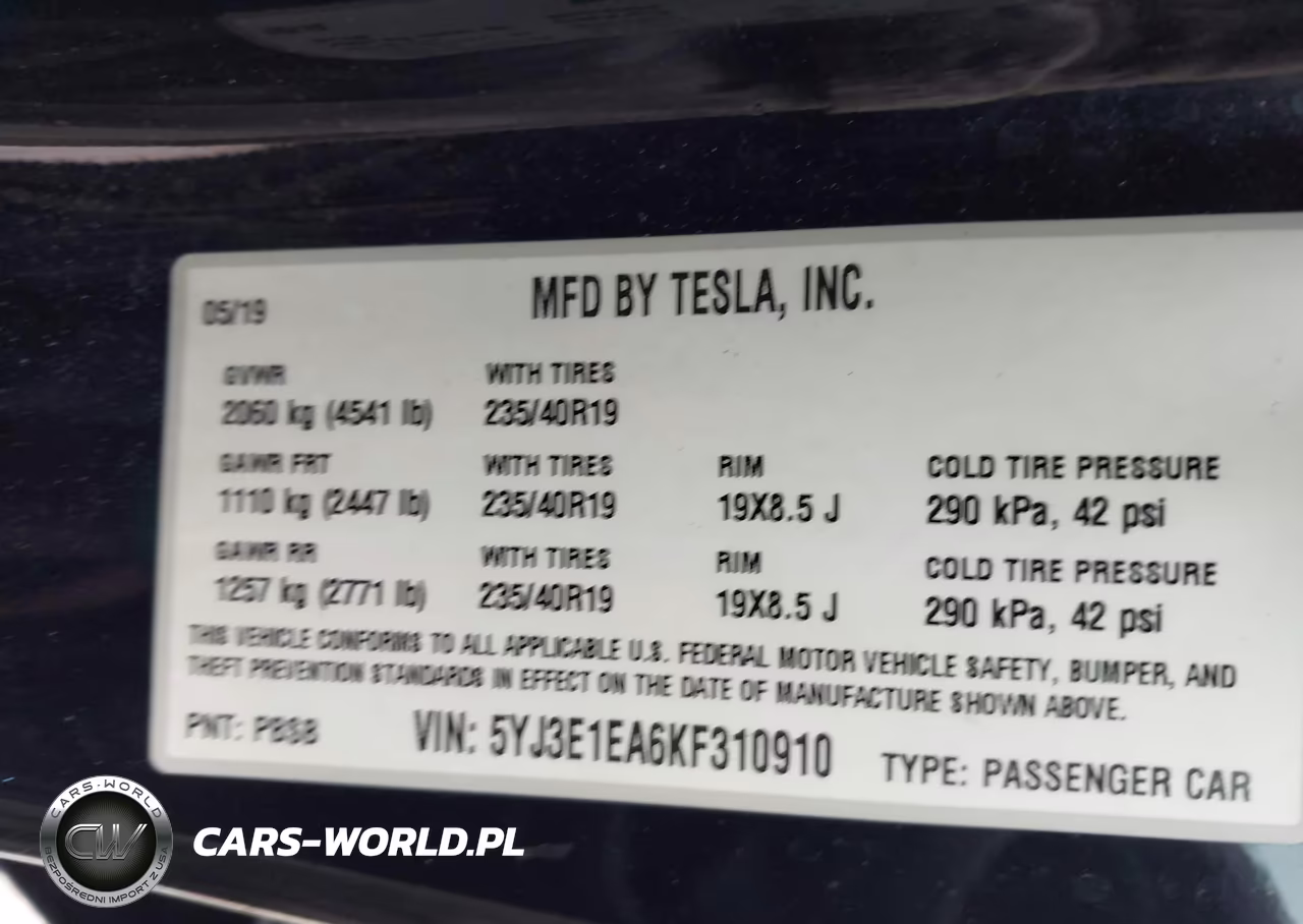 2019 Tesla Model 3 Long Range-Mid Range-Standard Range-Standard Range Plus VIN:5YJ3E1EA6KF310910 - 9