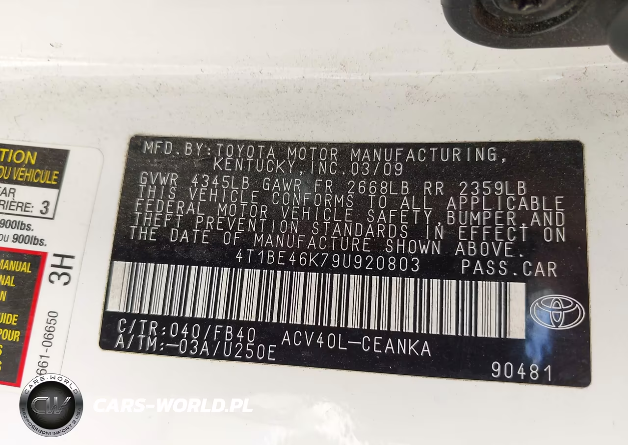 2009 Toyota Camry VIN:4T1BE46K79U920803 - 9