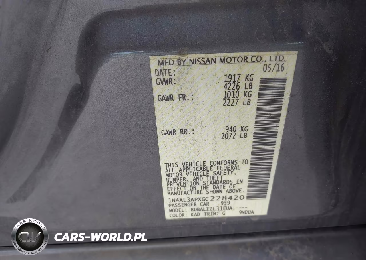 2016 Nissan Altima 2.5-2.5 S-2.5 Sl-2.5 Sr-2.5 Sv VIN:1N4AL3APXGC228420 - 9