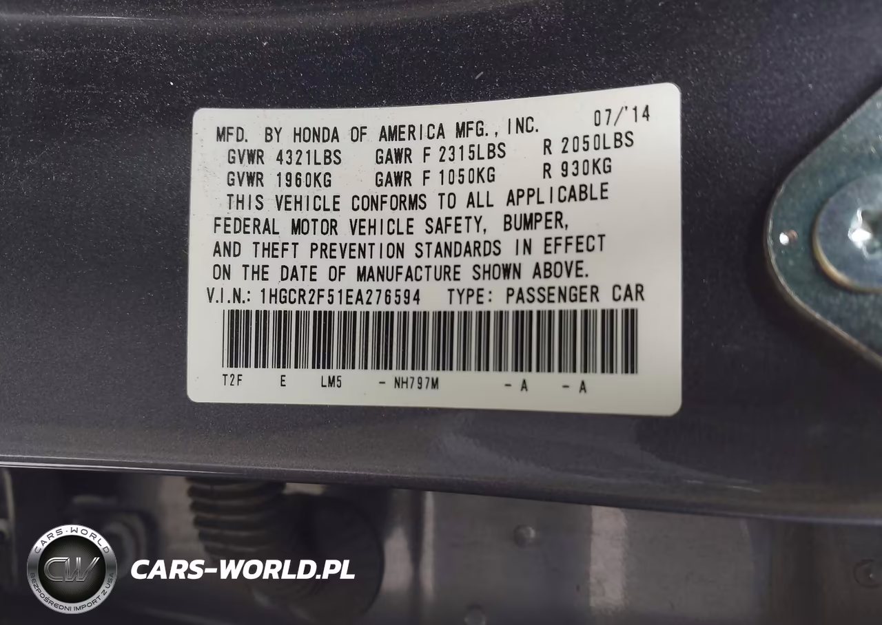 2014 Honda Accord Sport VIN:1HGCR2F51EA276594 - 9