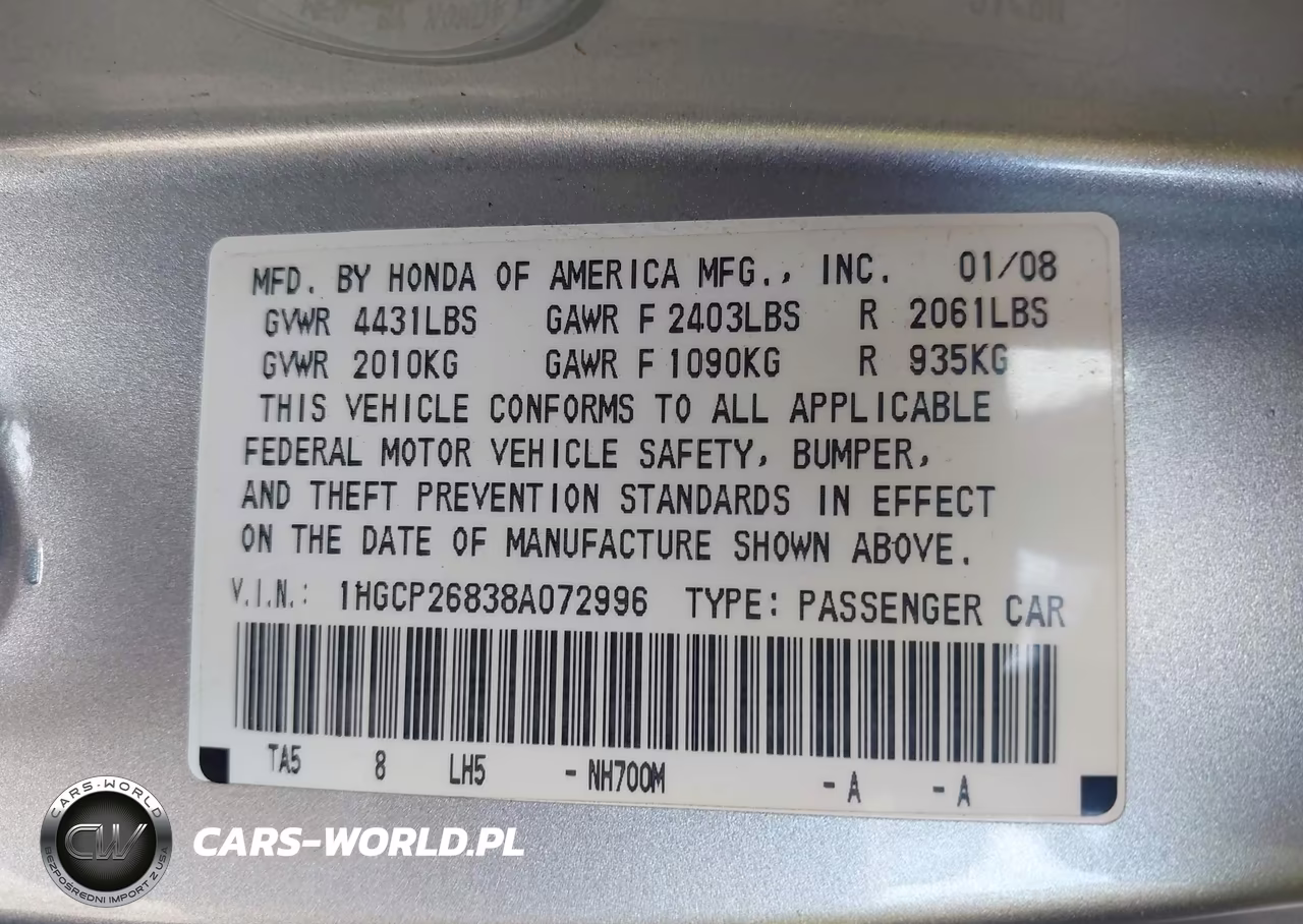 2008 Honda Accord 2.4 Ex-L VIN:1HGCP26838A072996 - 9
