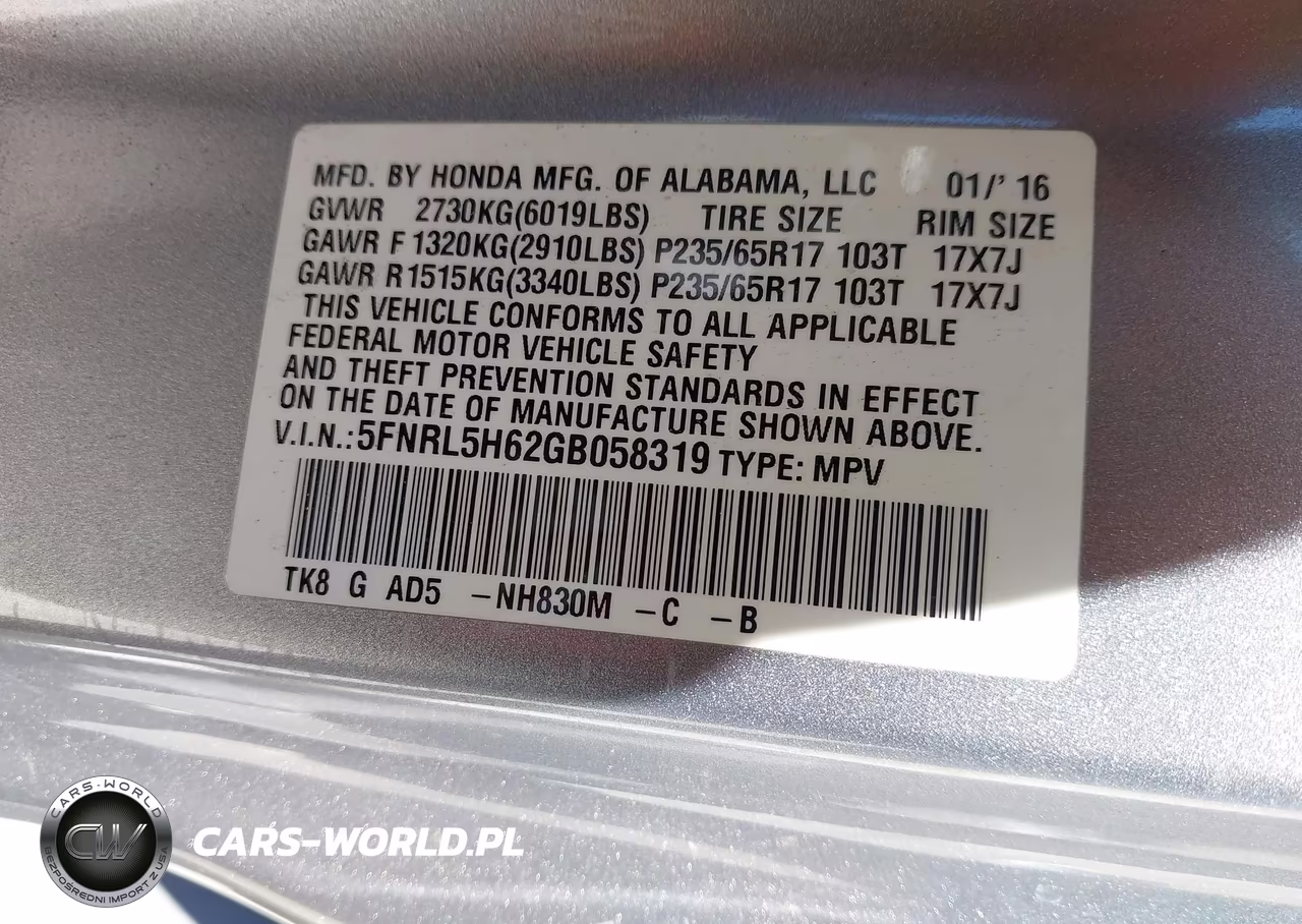 2016 Honda Odyssey Ex-L VIN:5FNRL5H62GB058319 - 9