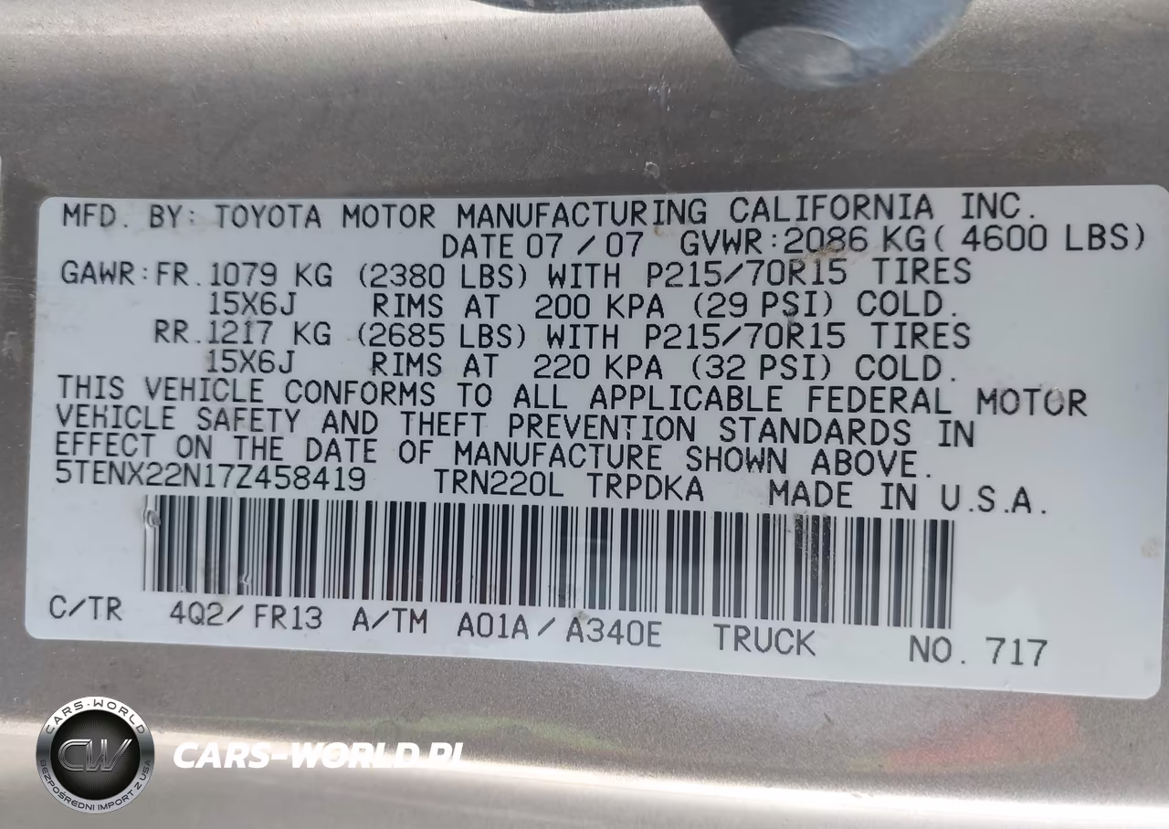 2007 Toyota Tacoma VIN:5TENX22N17Z458419 - 9