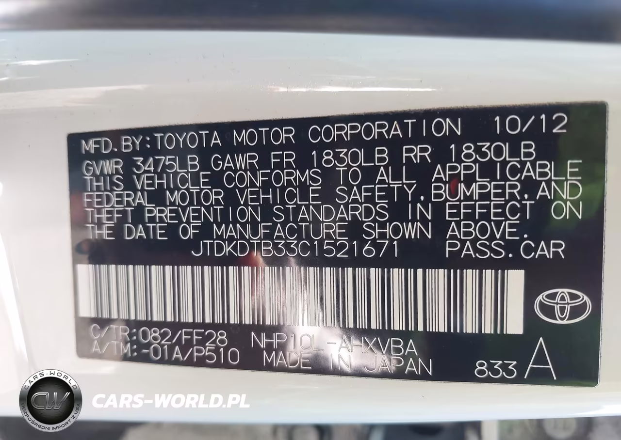 2012 Toyota Prius C Two VIN:JTDKDTB33C1521671 - 9
